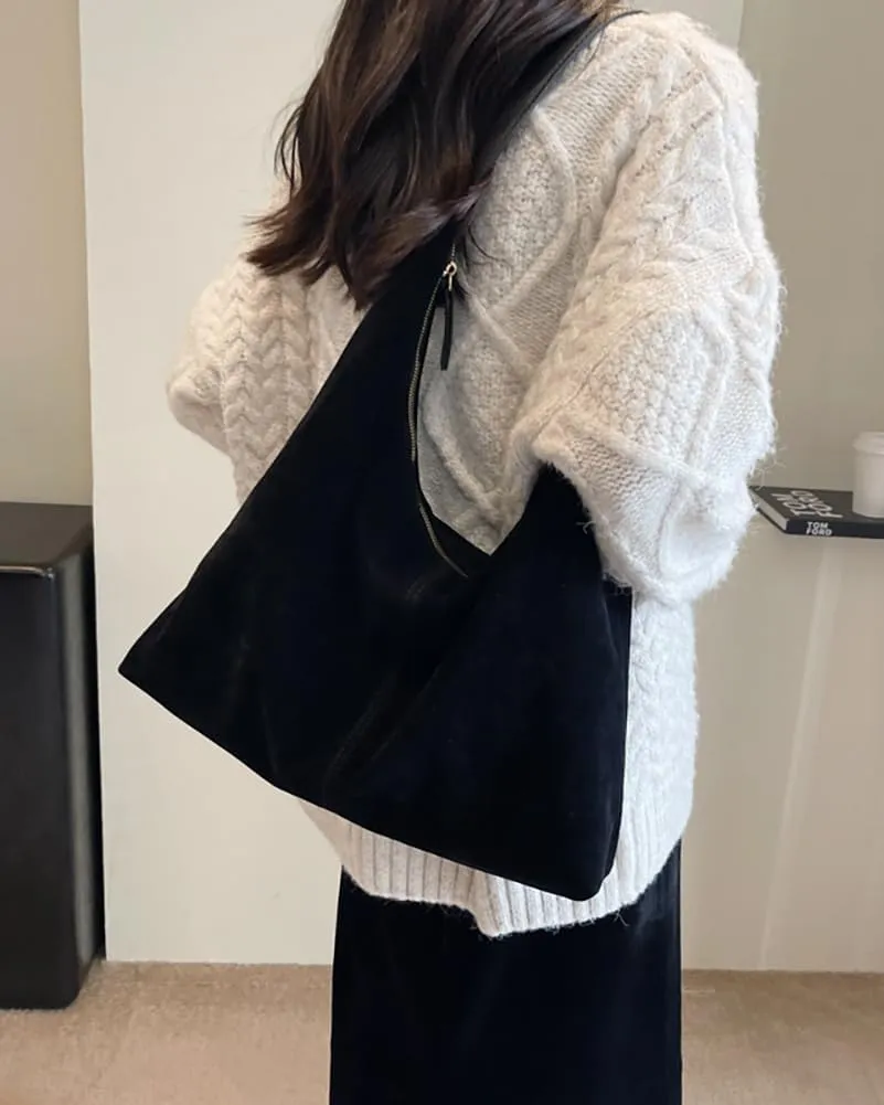 Large Suede Shoulder Bags for Women Retro Faux Leather Tote Purse Slouchy Handbag Top Handle Satchels