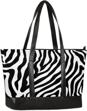 Large Tote Bag for Women Travel Beach Shoulder Bag with Zipper 15.6'' Laptop Bag Lightweight Tote Handbag Zebra Pattern