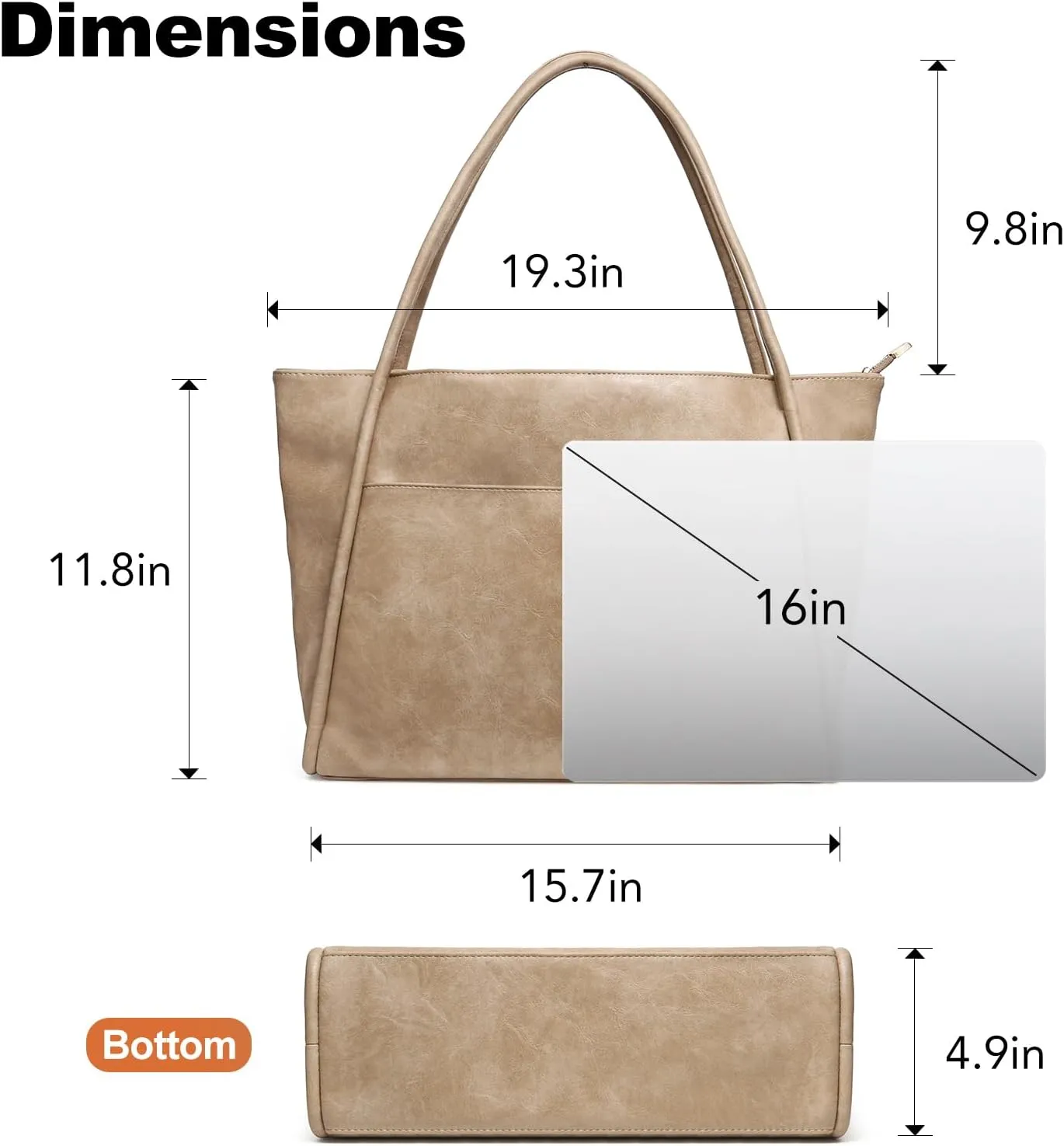 Large Tote Bag for Women Work with Zipper 16L Vegan Leather Ladies Travel Purses and Handbags