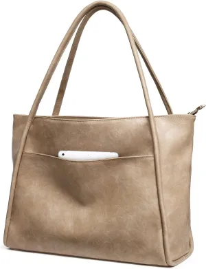 Large Tote Bag for Women Work with Zipper 16L Vegan Leather Ladies Travel Purses and Handbags
