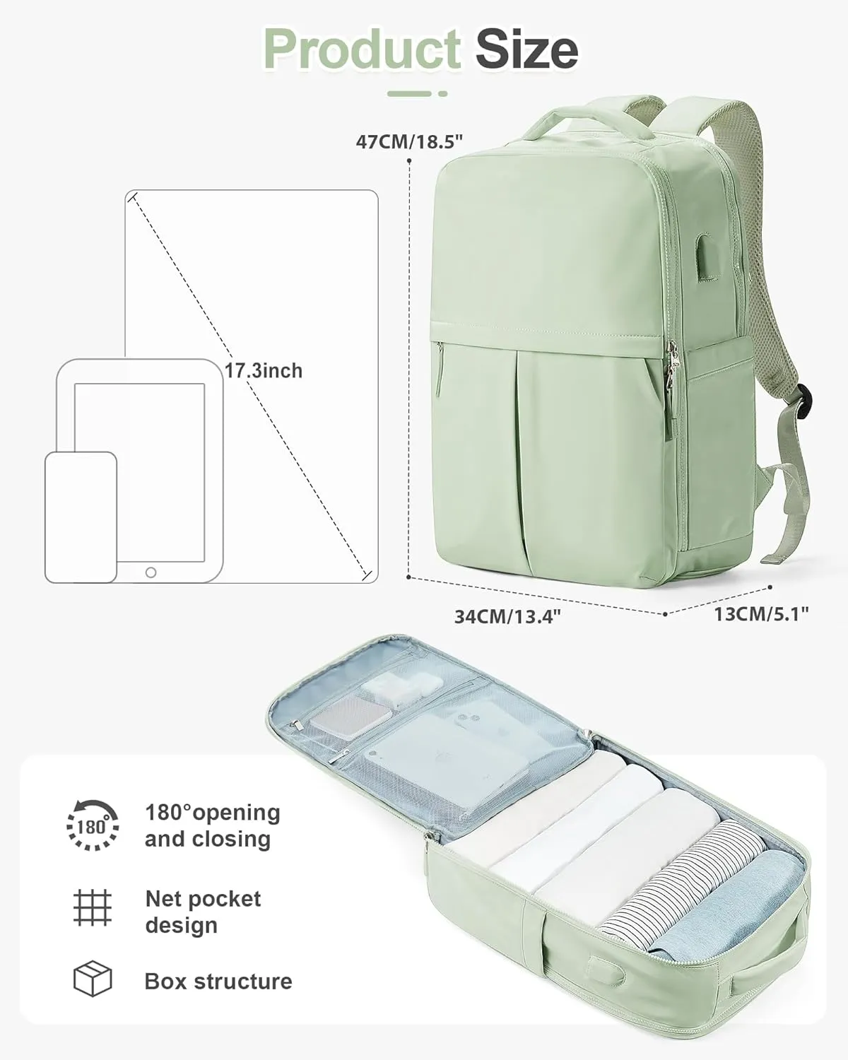Large Travel Backpack Carry On Flight Approved for Women Men Carry On Backpack for Airplanes Mochila De Viaje Suitcase Backpack for Travel Personal Item Backpack Green