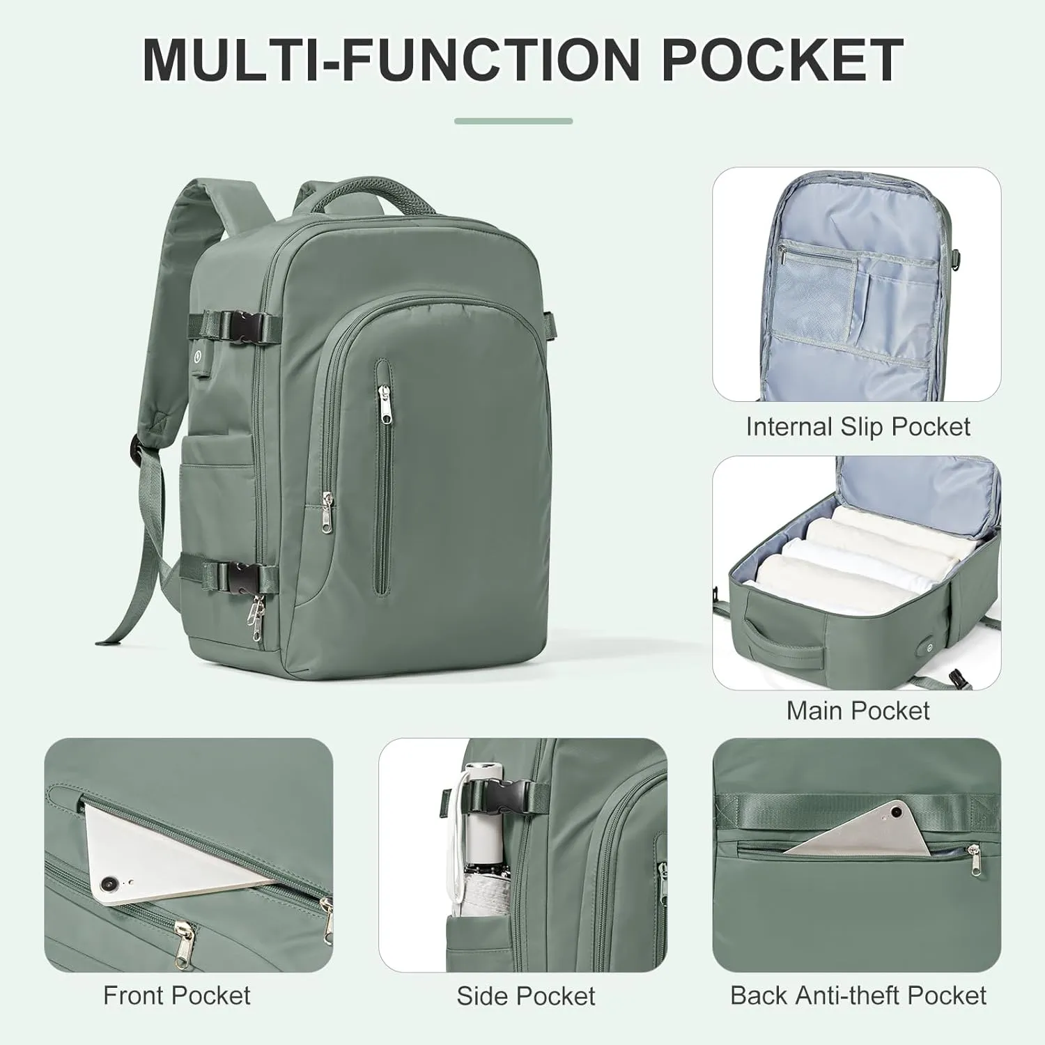 Large Travel Laptop Backpack for Men Women, Carry on Backpack Flight Approved with USB Charging Port, Business Work Hiking