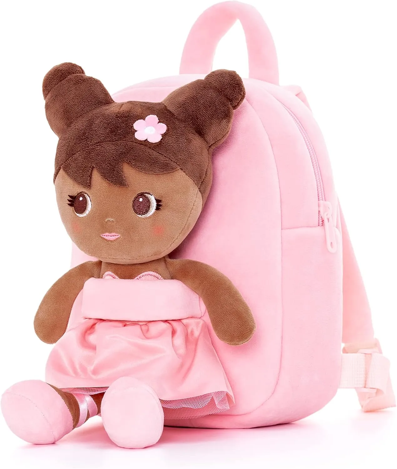 Lazada Toddler Backpack Girls Backpack with Doll Toddler Toys Plush Backpack Baby Girls Gifts Rag Dolls Brown Pink 9.5“