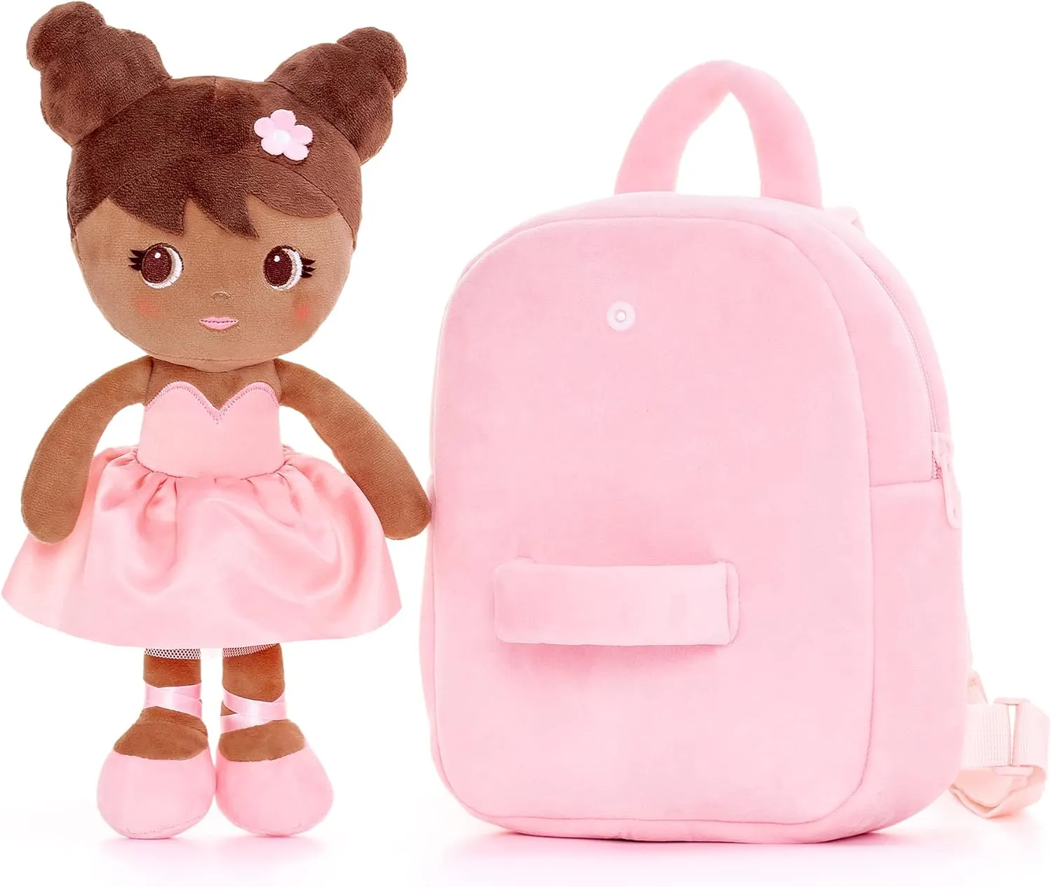 Lazada Toddler Backpack Girls Backpack with Doll Toddler Toys Plush Backpack Baby Girls Gifts Rag Dolls Brown Pink 9.5“