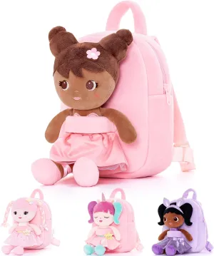 Lazada Toddler Backpack Girls Backpack with Doll Toddler Toys Plush Backpack Baby Girls Gifts Rag Dolls Brown Pink 9.5“