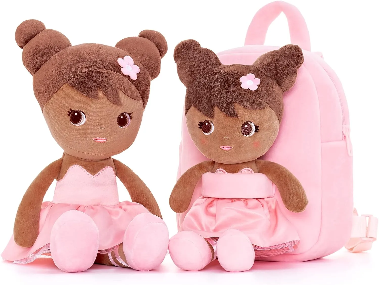 Lazada Toddler Backpack Girls Backpack with Doll Toddler Toys Plush Backpack Baby Girls Gifts Rag Dolls Brown Pink 9.5“