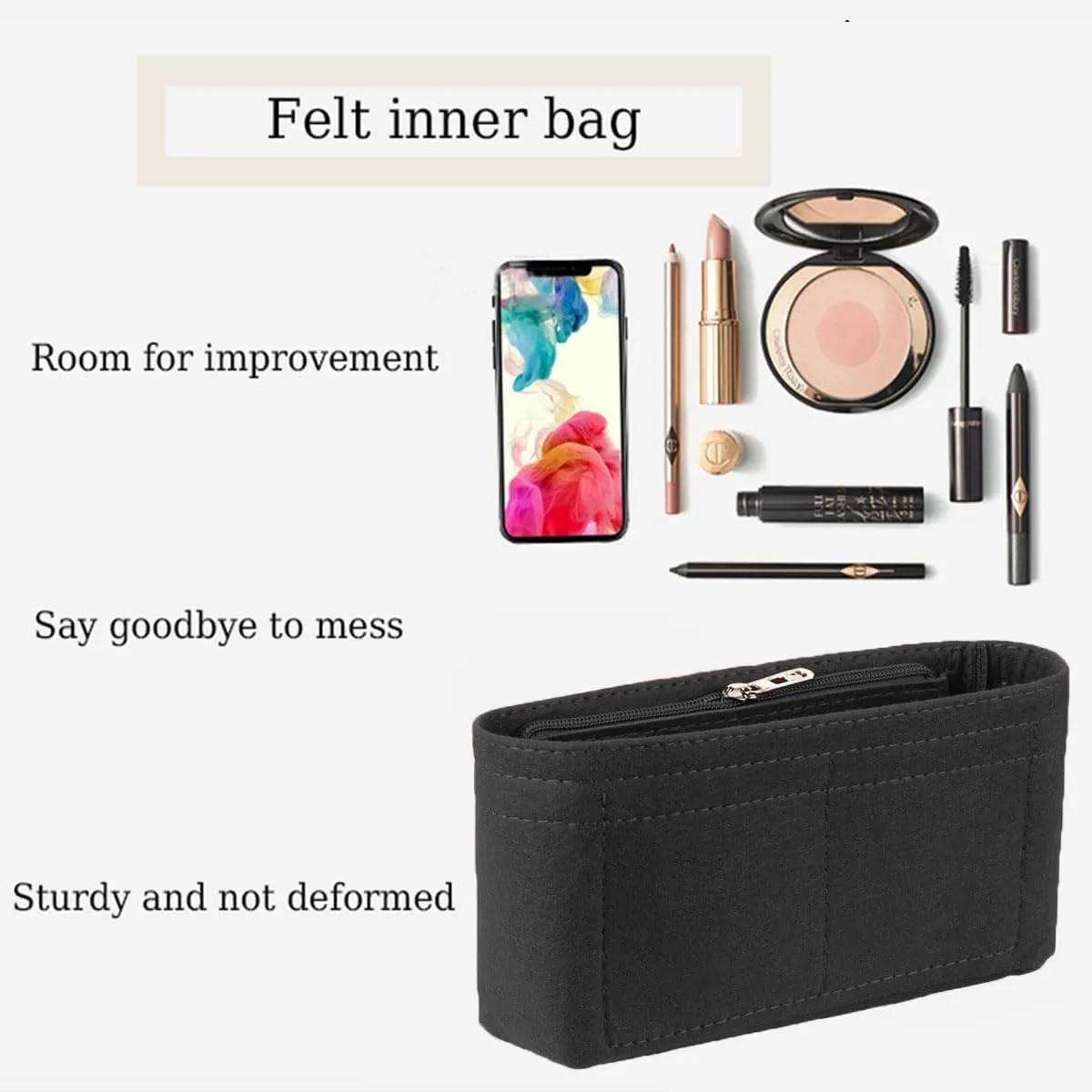 Lckaey Purse Organizer Insert for 19 Flap Bag Small bag Organizer with Side Zipper Pocket 1016black-S