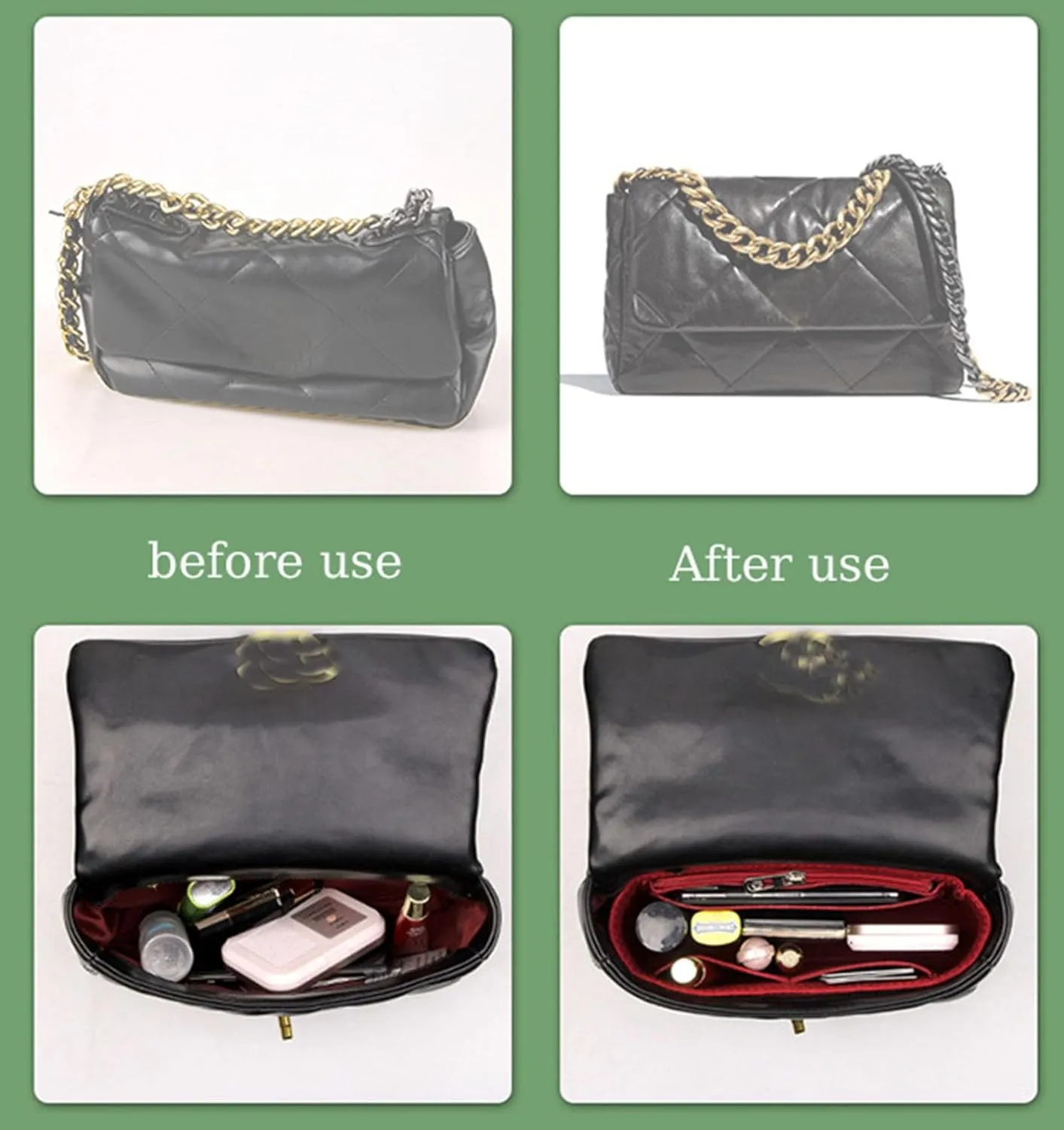 Lckaey Purse Organizer Insert for 19 Flap Bag Small bag Organizer with Side Zipper Pocket 1016black-S