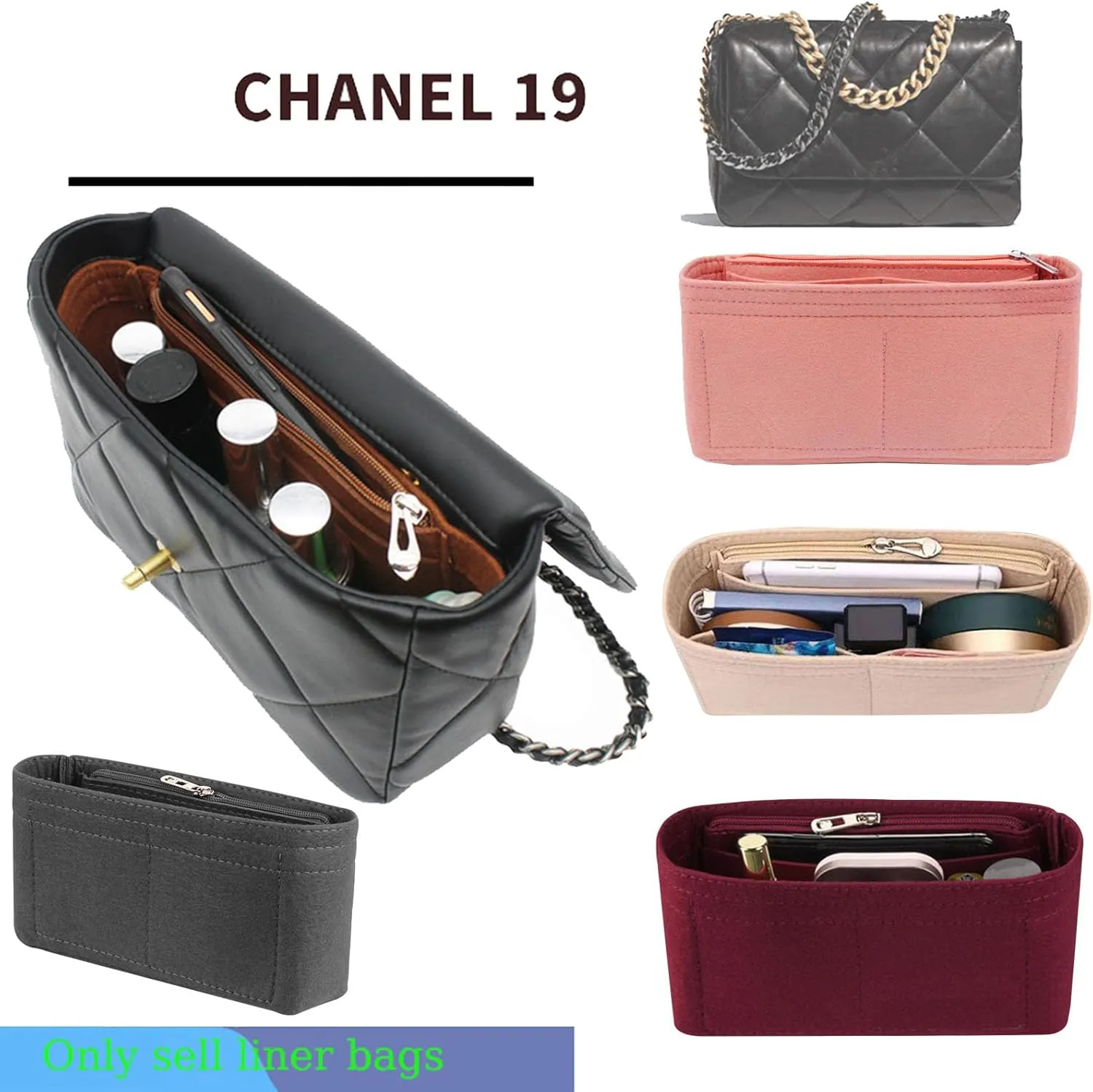 Lckaey Purse Organizer Insert for 19 Flap Bag Small bag Organizer with Side Zipper Pocket 1016black-S