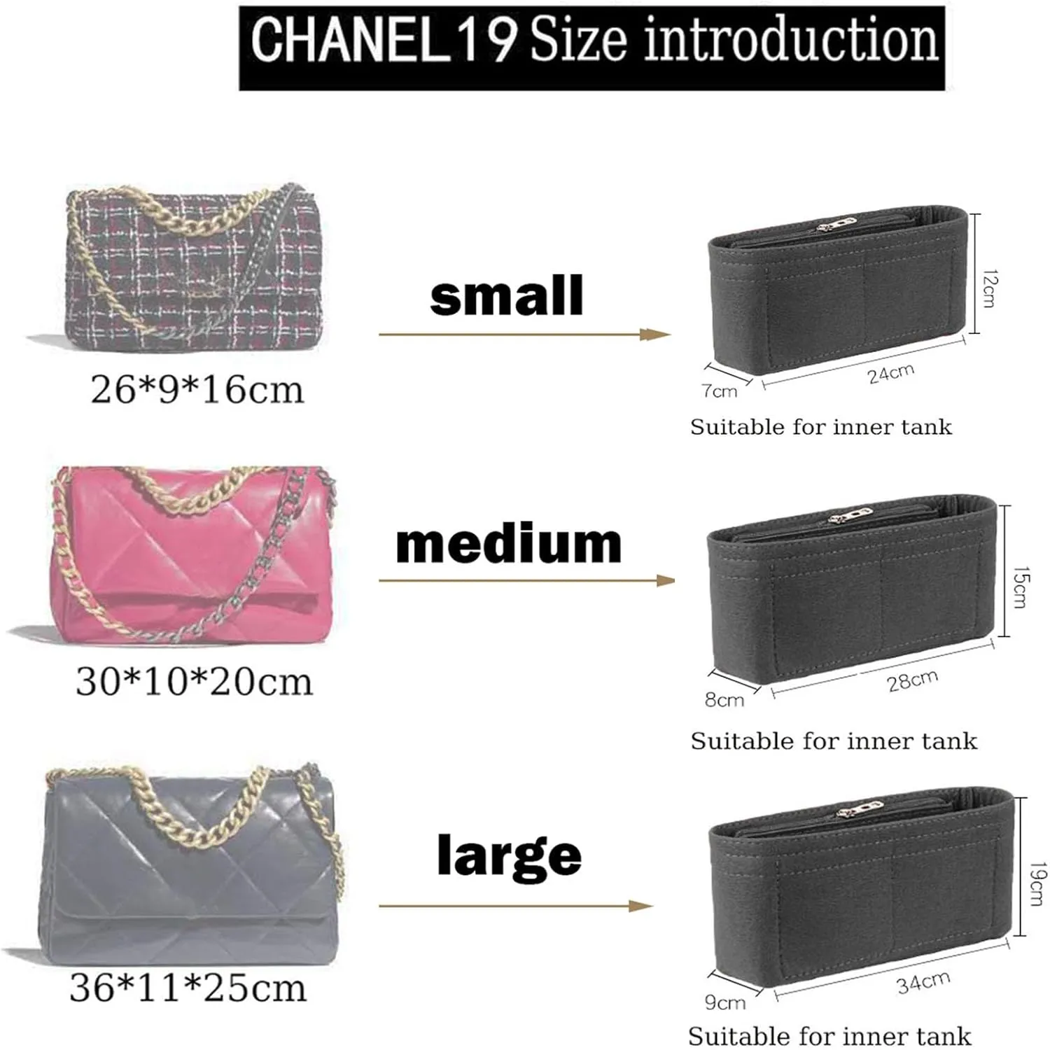 Lckaey Purse Organizer Insert for 19 Flap Bag Small bag Organizer with Side Zipper Pocket 1016black-S
