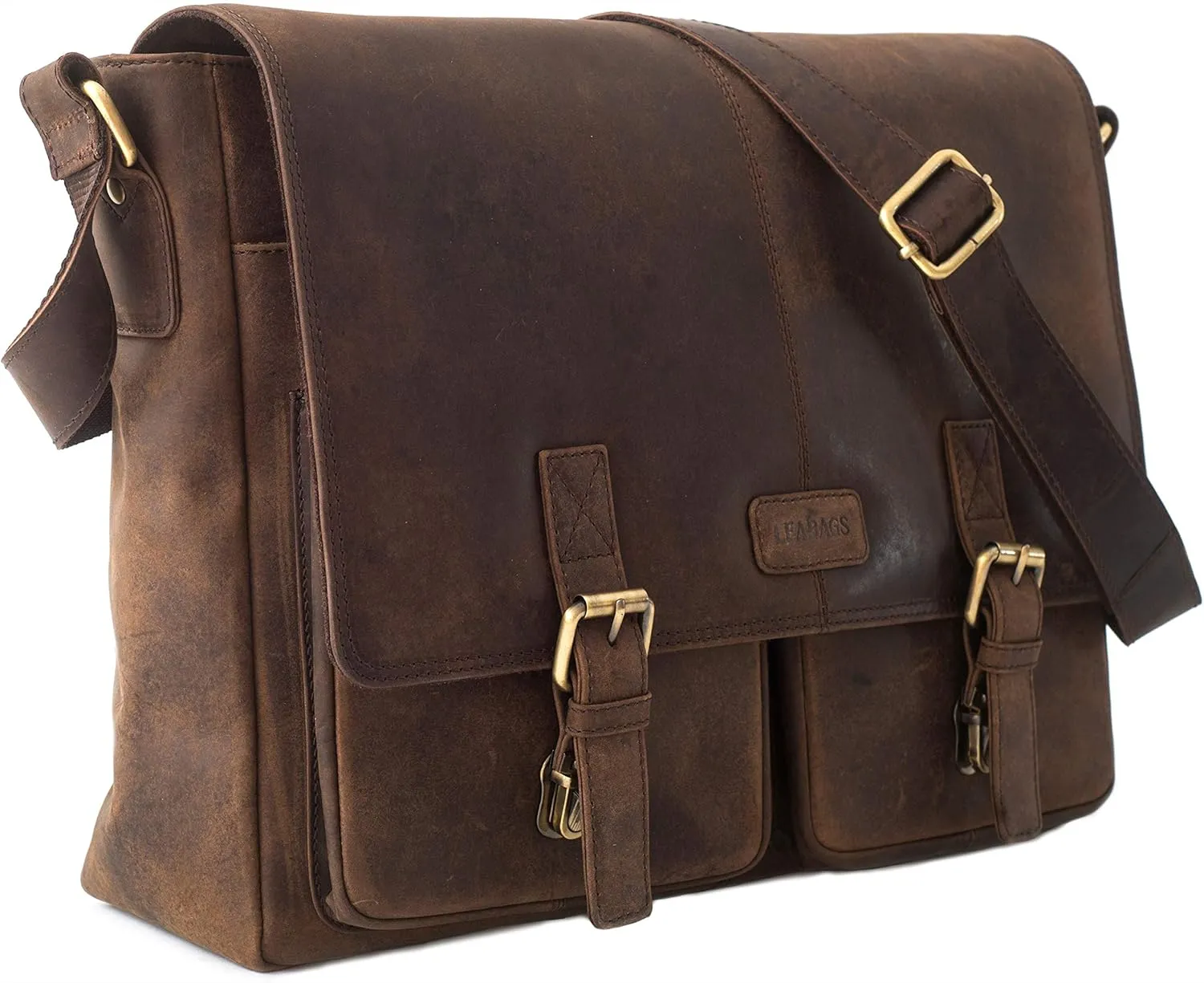 LEABAGS Leather Briefcases for Men - Genuine Leather Cambridge 15 Inch Laptop Bag - Messenger Bag Vintage Shoulder Bag