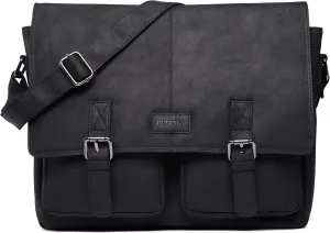 LEABAGS Leather Briefcases for Men - Genuine Leather Cambridge 15 Inch Laptop Bag - Messenger Bag Vintage Shoulder Bag
