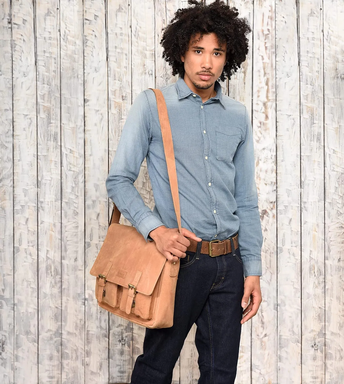 LEABAGS Leather Briefcases for Men - Genuine Leather Cambridge 15 Inch Laptop Bag - Messenger Bag Vintage Shoulder Bag