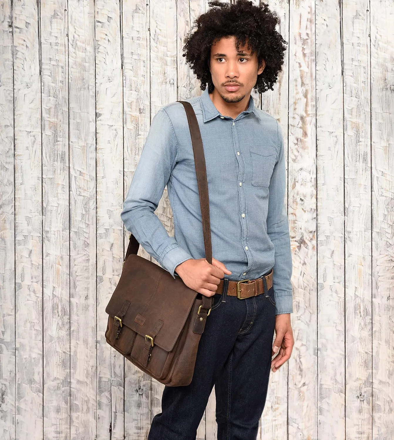 LEABAGS Leather Briefcases for Men - Genuine Leather Cambridge 15 Inch Laptop Bag - Messenger Bag Vintage Shoulder Bag