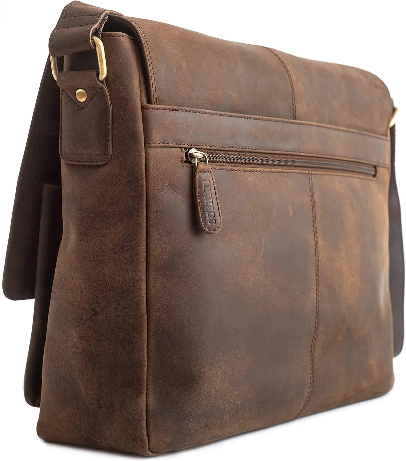 LEABAGS Leather Briefcases for Men - Genuine Leather Cambridge 15 Inch Laptop Bag - Messenger Bag Vintage Shoulder Bag