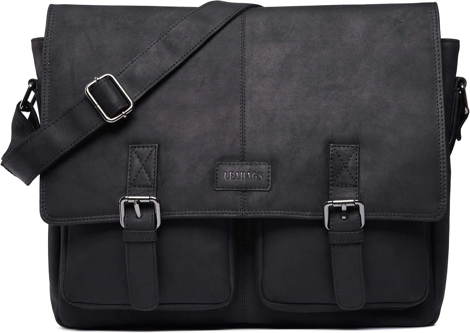 LEABAGS Leather Briefcases for Men - Genuine Leather Cambridge 15 Inch Laptop Bag - Messenger Bag Vintage Shoulder Bag