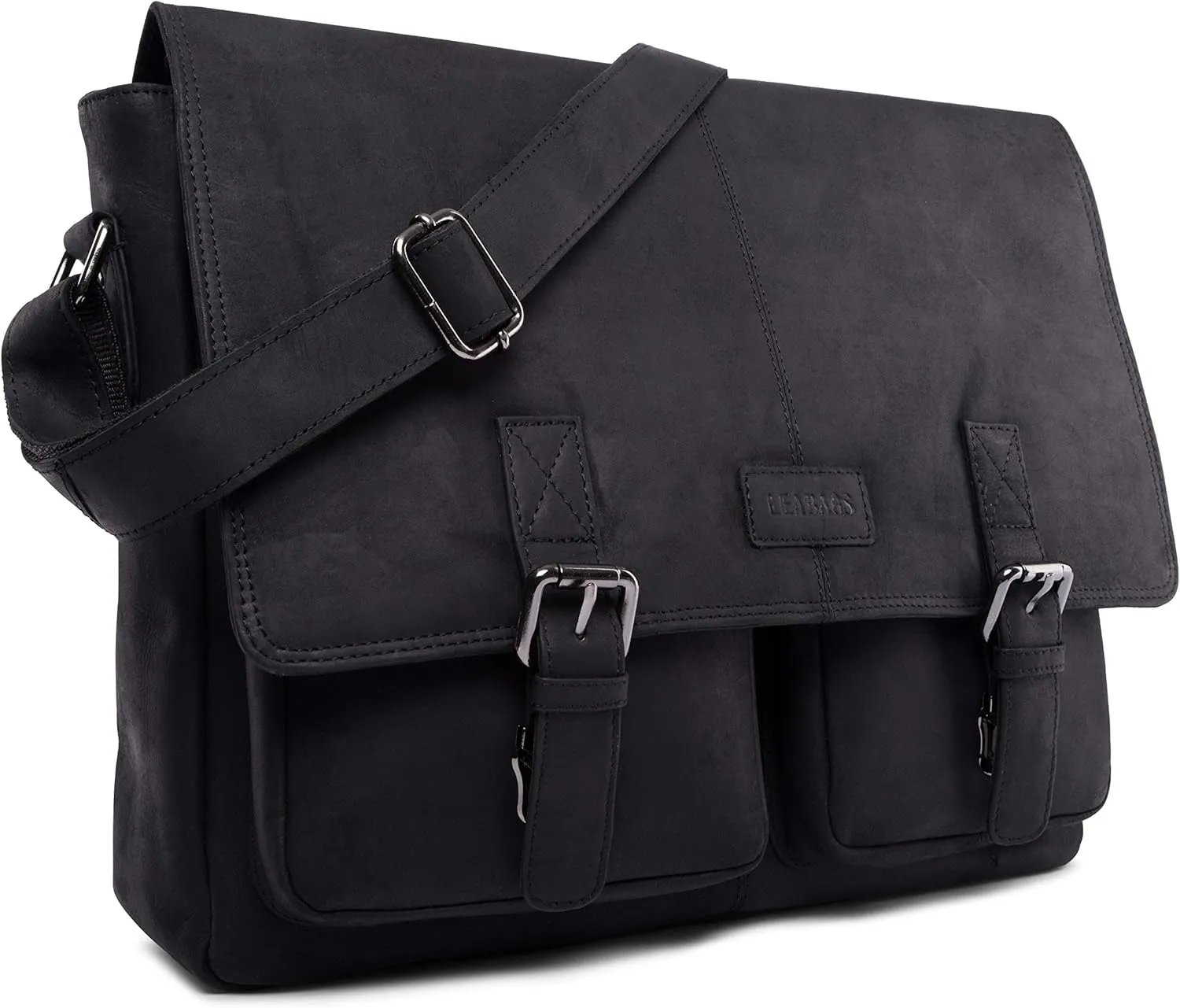 LEABAGS Leather Briefcases for Men - Genuine Leather Cambridge 15 Inch Laptop Bag - Messenger Bag Vintage Shoulder Bag