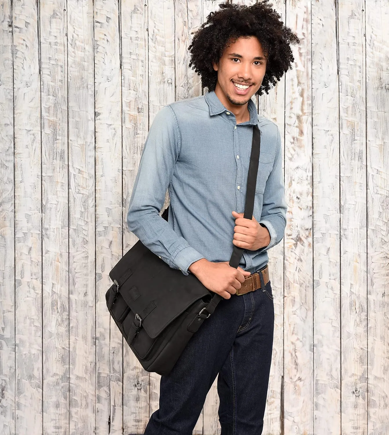 LEABAGS Leather Briefcases for Men - Genuine Leather Cambridge 15 Inch Laptop Bag - Messenger Bag Vintage Shoulder Bag