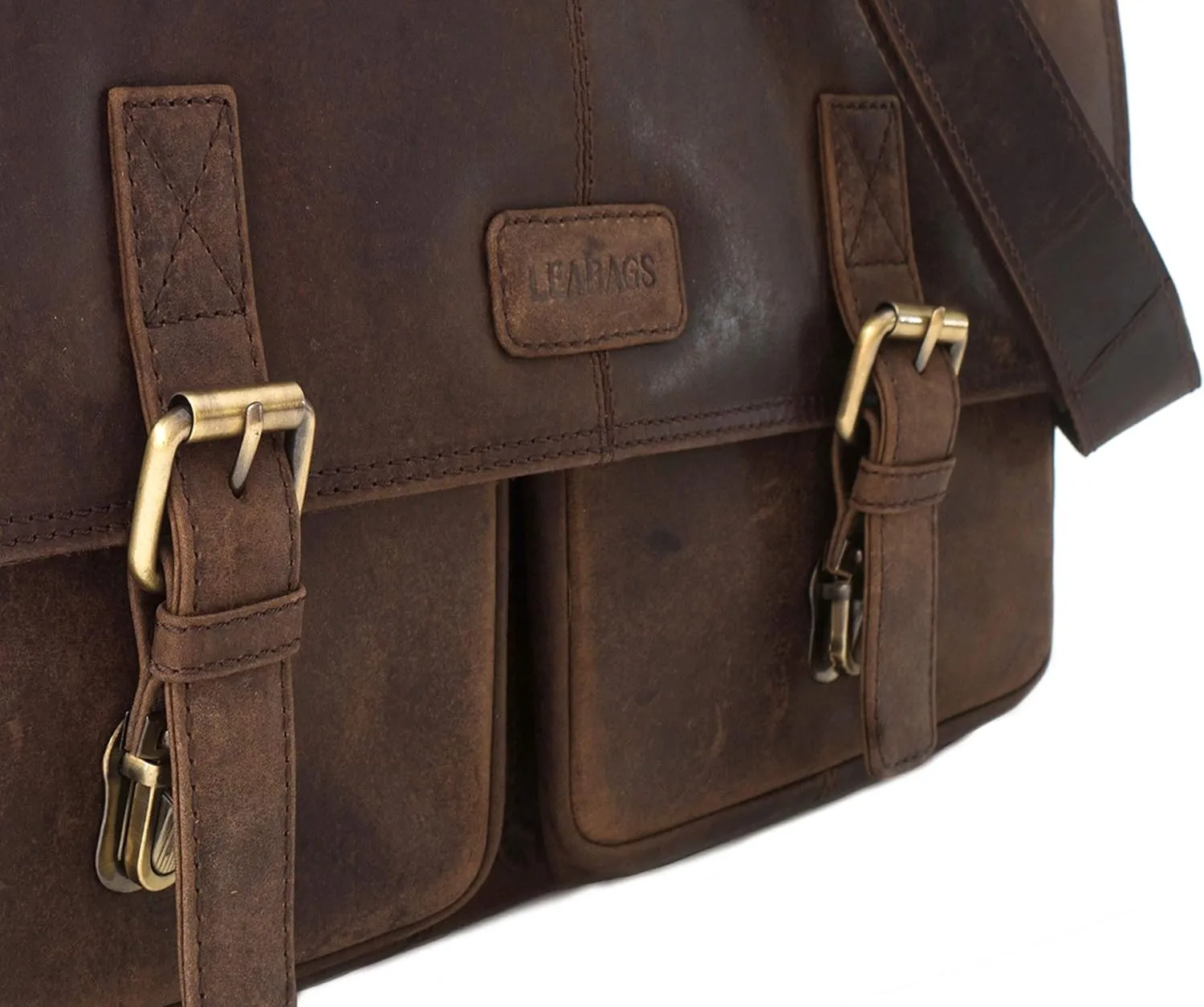LEABAGS Leather Briefcases for Men - Genuine Leather Cambridge 15 Inch Laptop Bag - Messenger Bag Vintage Shoulder Bag