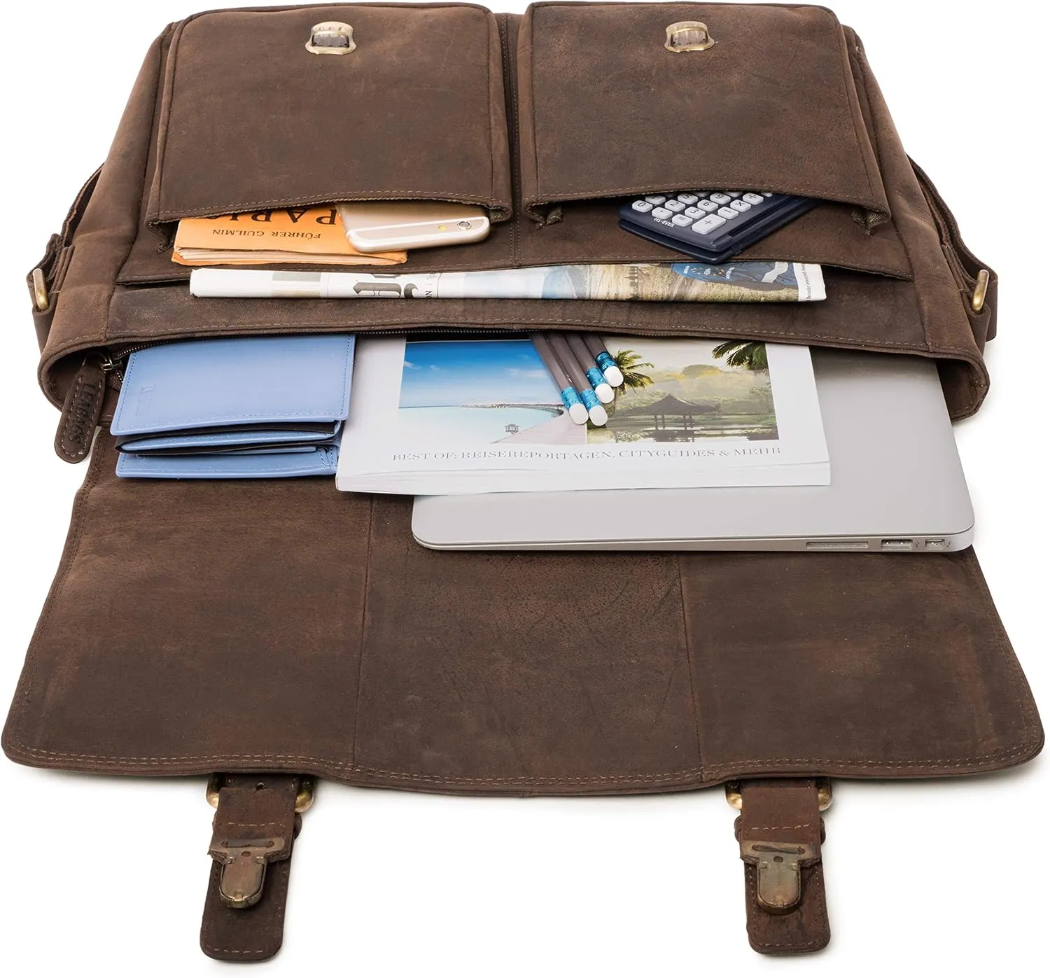 LEABAGS Leather Briefcases for Men - Genuine Leather Cambridge 15 Inch Laptop Bag - Messenger Bag Vintage Shoulder Bag