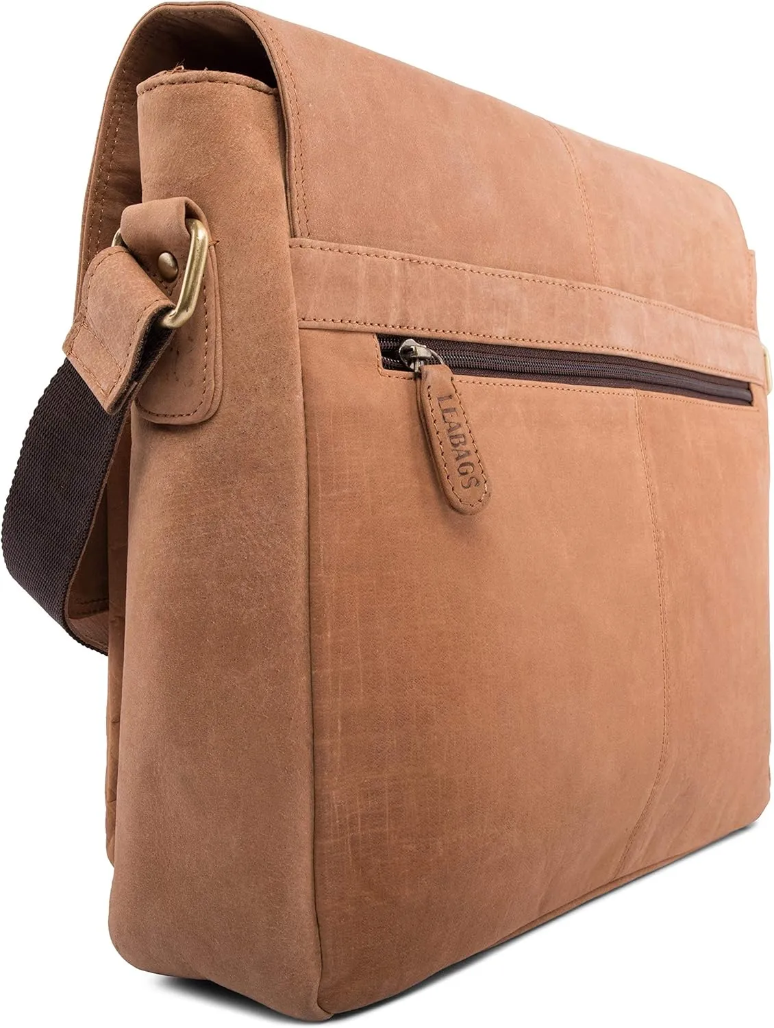 LEABAGS Leather Briefcases for Men - Genuine Leather Cambridge 15 Inch Laptop Bag - Messenger Bag Vintage Shoulder Bag