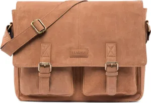 LEABAGS Leather Briefcases for Men - Genuine Leather Cambridge 15 Inch Laptop Bag - Messenger Bag Vintage Shoulder Bag