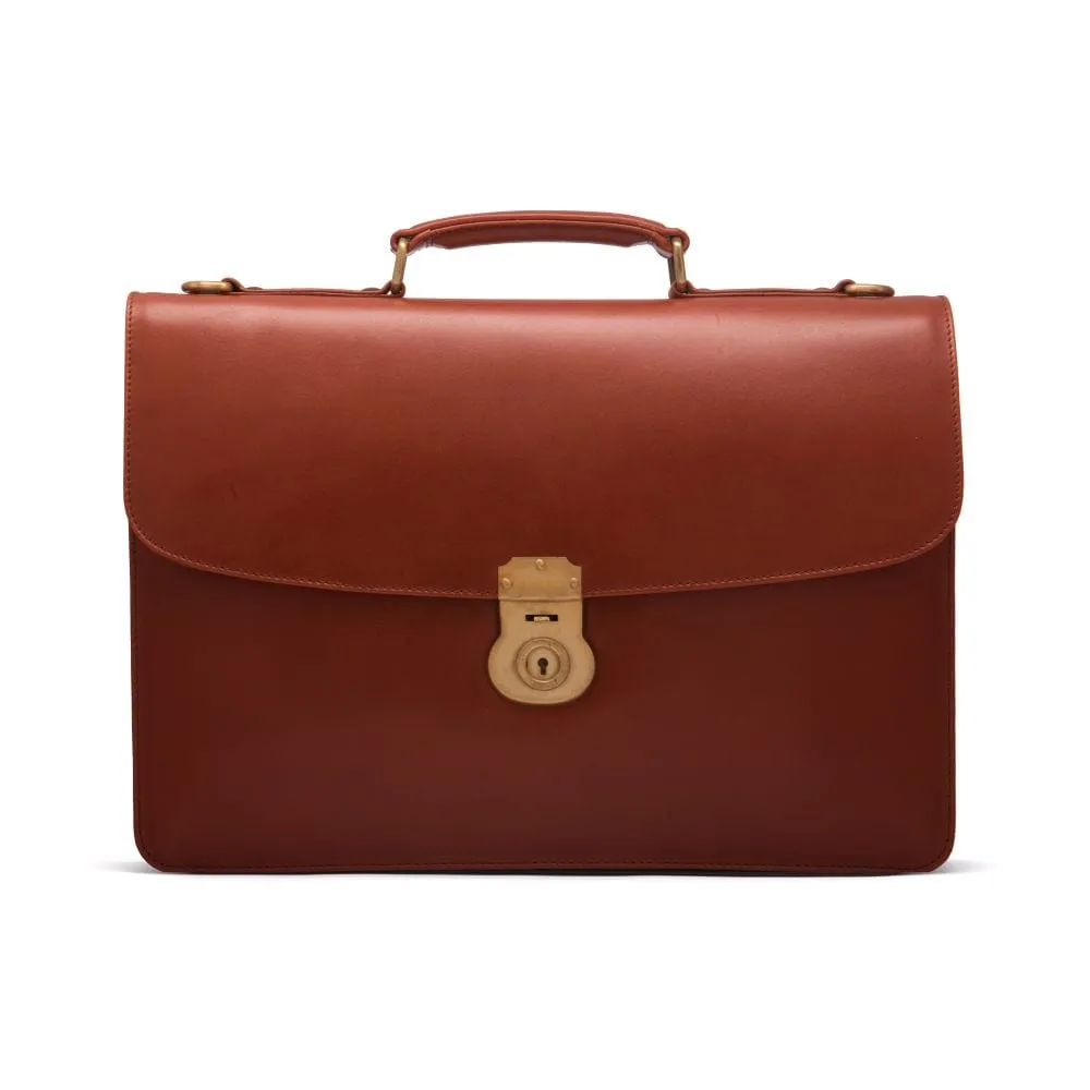 Leather Harvard Briefcase With Brass Lock - Light Tan