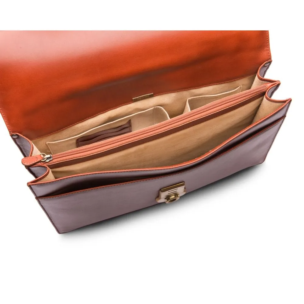 Leather Harvard Briefcase With Brass Lock - Light Tan