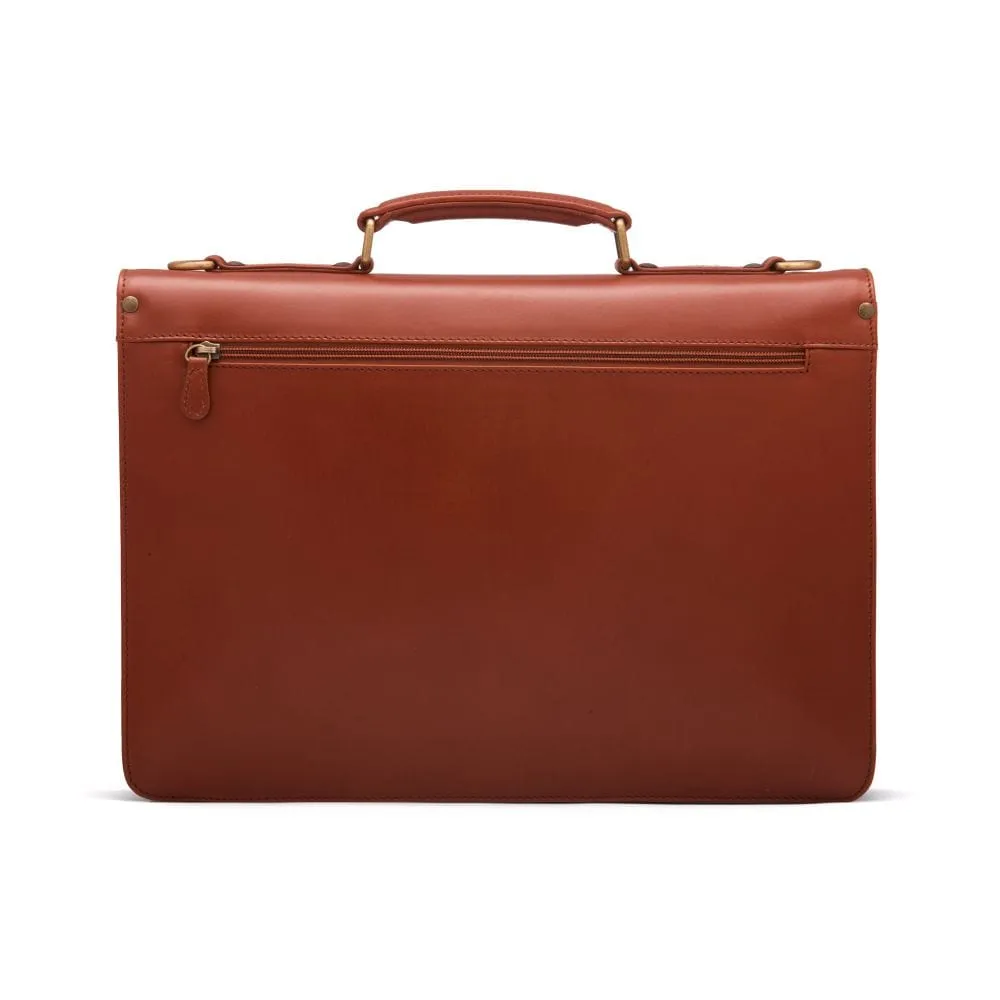Leather Harvard Briefcase With Brass Lock - Light Tan