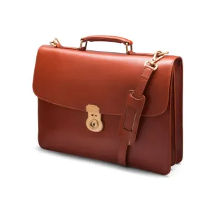 Leather Harvard Briefcase With Brass Lock - Light Tan