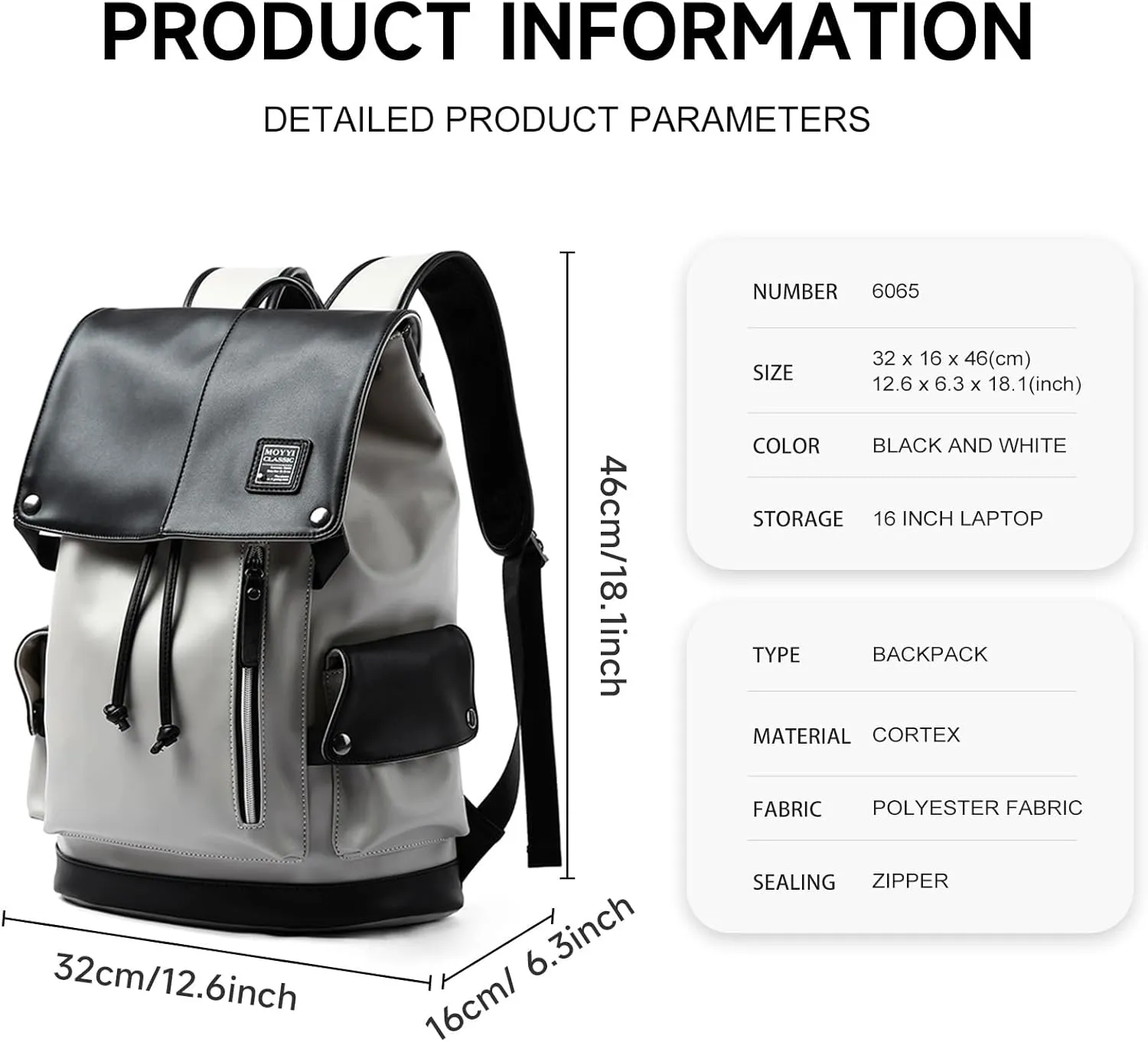 Leather Laptop Backpack for Men Vintage Backpack Fits 15.6" Laptop Waterproof Drawstring Backpack for Travel Daily Business White