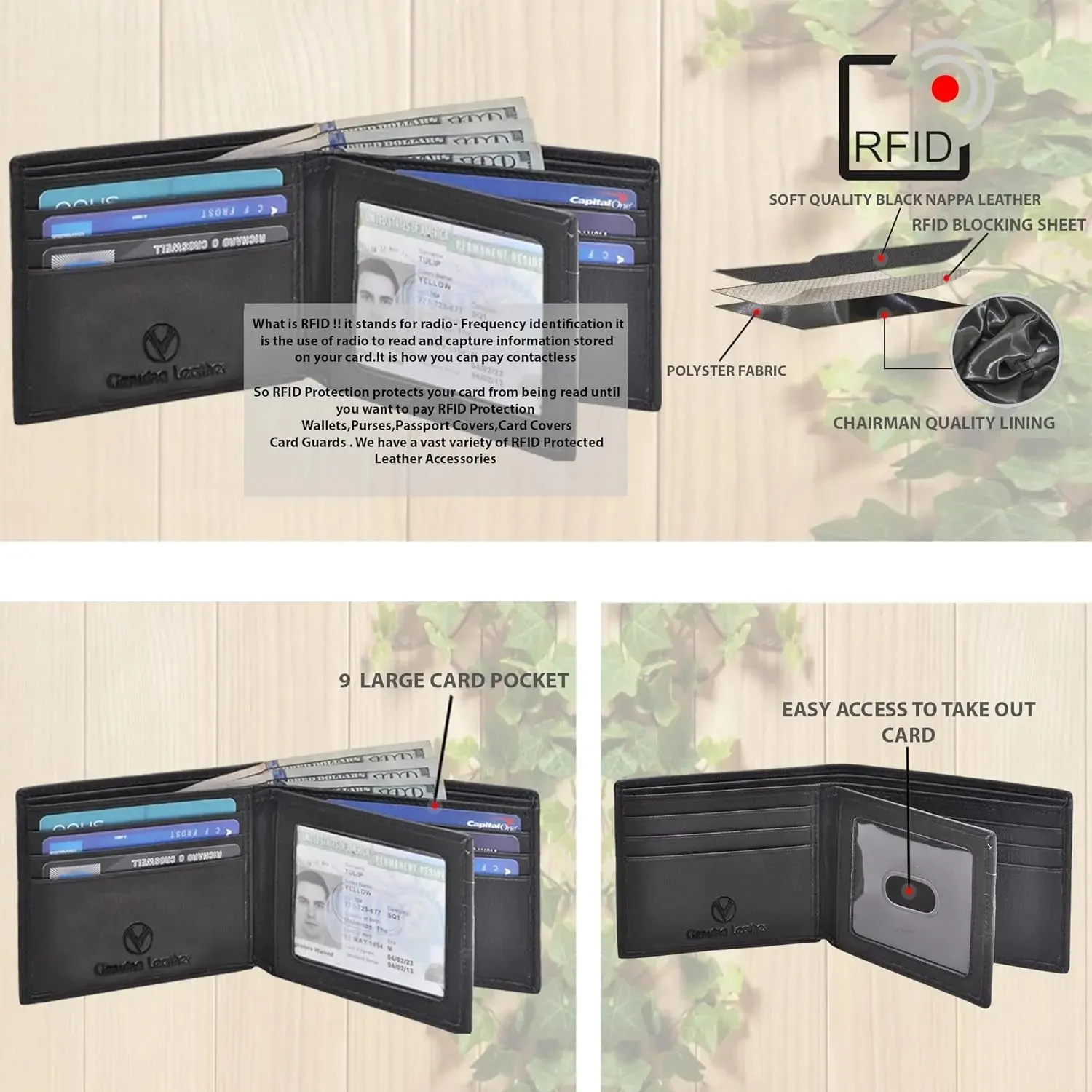 Leather RFID Blocking Wallet for Men