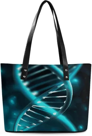 Leather Tote Bag Elegance Science Gene Strand Printing Leather Handbag Durable Shopping Bag For Work Travel Casual Use