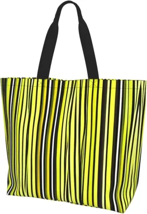 Lemon Zest Yellow Stripes Women Tote Bag,Casual Tote'S Handbag Big Capacity Shoulder Bag Crossbody Bag