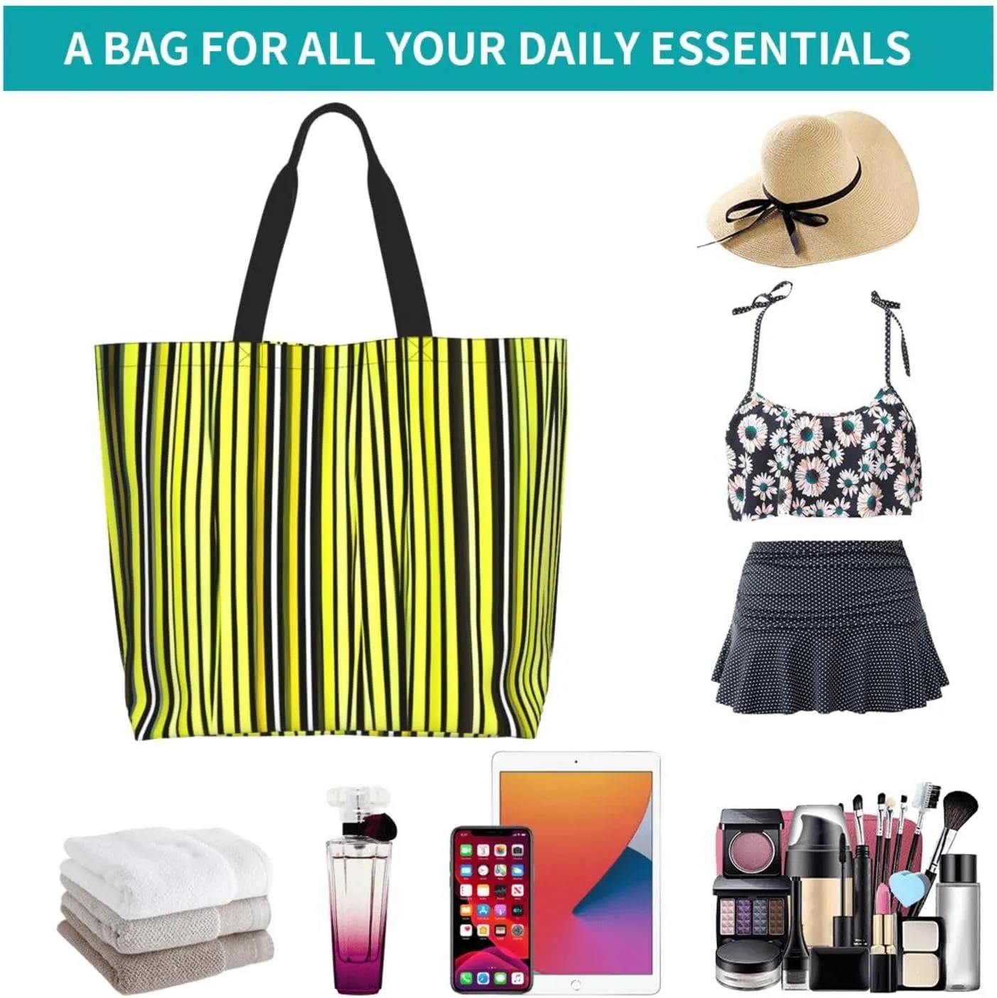 Lemon Zest Yellow Stripes Women Tote Bag,Casual Tote'S Handbag Big Capacity Shoulder Bag Crossbody Bag