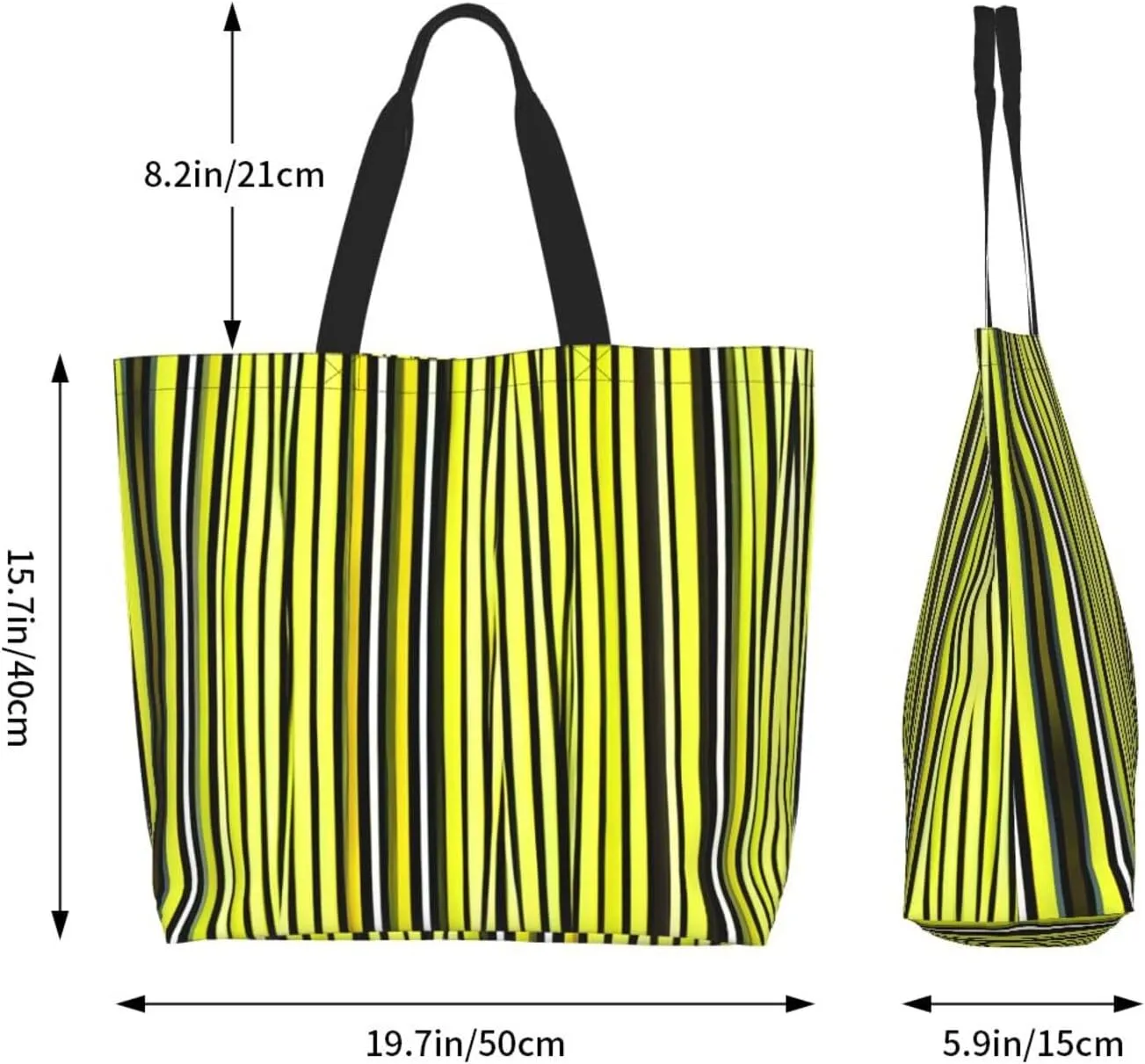 Lemon Zest Yellow Stripes Women Tote Bag,Casual Tote'S Handbag Big Capacity Shoulder Bag Crossbody Bag