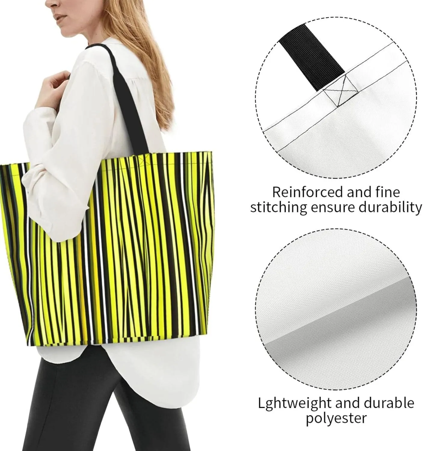 Lemon Zest Yellow Stripes Women Tote Bag,Casual Tote'S Handbag Big Capacity Shoulder Bag Crossbody Bag