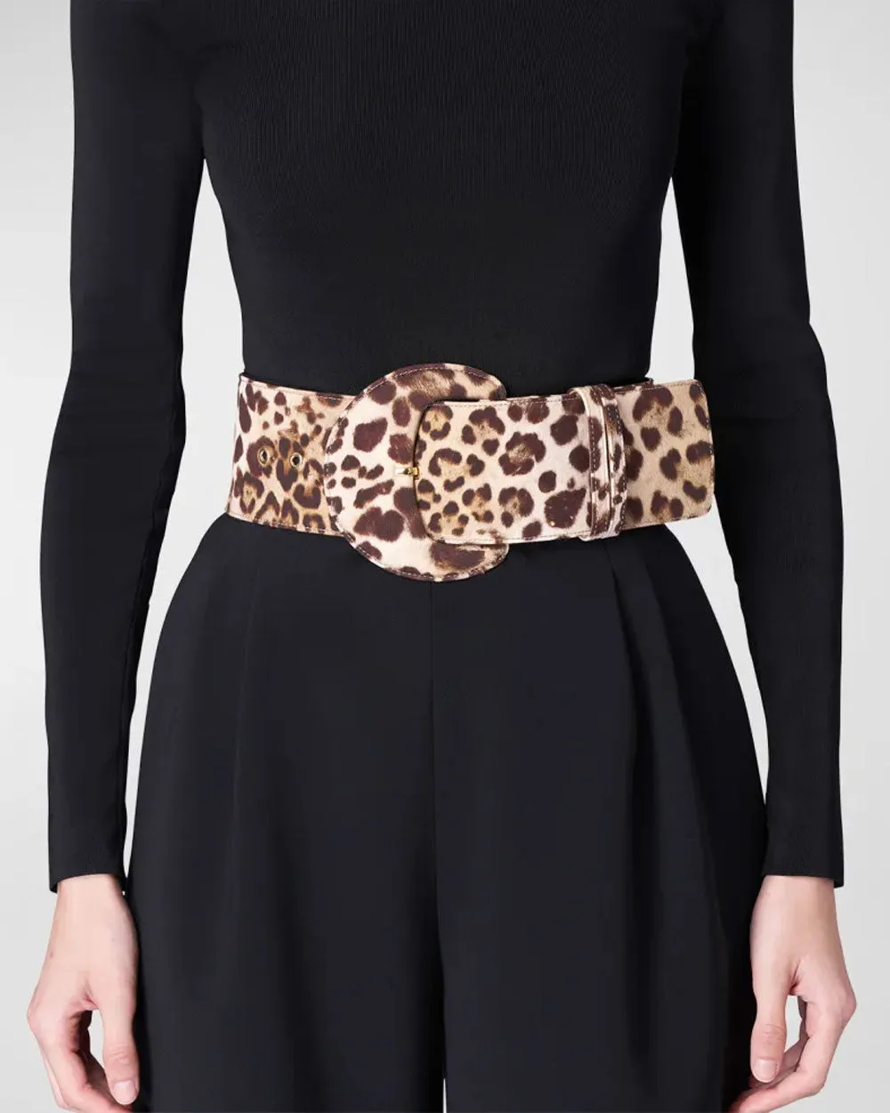 Leopard Print Demi Lune Buckle Belt