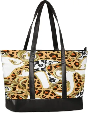 Leopard Rope Laptop Tote Bag for Women Lightweight Work Purse with Multiple Compartments Fits 13-15.6 Inch Laptop Tablet Shoulder Bag for Office Travel Daily Use
