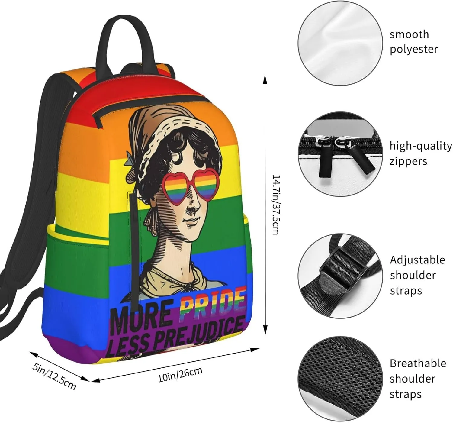 LGBT Rainbow Gay More Pride Less Prejudice Travel Laptop Backpack Casual Backpacks Double Shoulder Daypack Notebook Rucksack Work Bags Sports Bag for Hiking Camping Beach