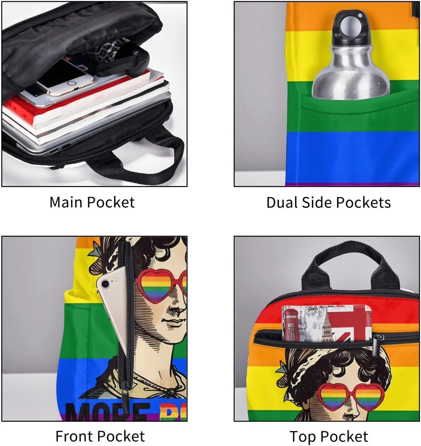 LGBT Rainbow Gay More Pride Less Prejudice Travel Laptop Backpack Casual Backpacks Double Shoulder Daypack Notebook Rucksack Work Bags Sports Bag for Hiking Camping Beach