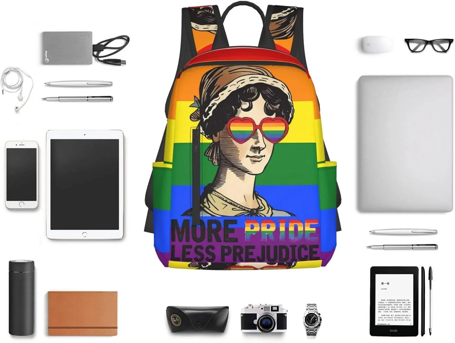 LGBT Rainbow Gay More Pride Less Prejudice Travel Laptop Backpack Casual Backpacks Double Shoulder Daypack Notebook Rucksack Work Bags Sports Bag for Hiking Camping Beach