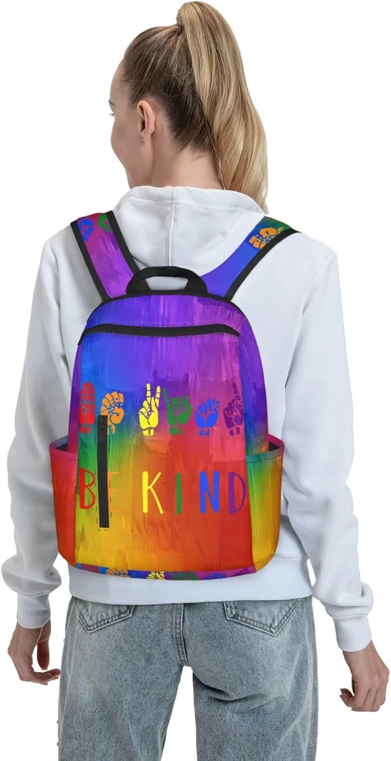 LGBT Rainbow Gay Pride Be kind Travel Laptop Backpack Casual Backpacks Double Shoulder Daypack Notebook Rucksack Work Bags Sports Bag for Hiking Camping Beach