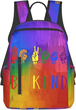LGBT Rainbow Gay Pride Be kind Travel Laptop Backpack Casual Backpacks Double Shoulder Daypack Notebook Rucksack Work Bags Sports Bag for Hiking Camping Beach