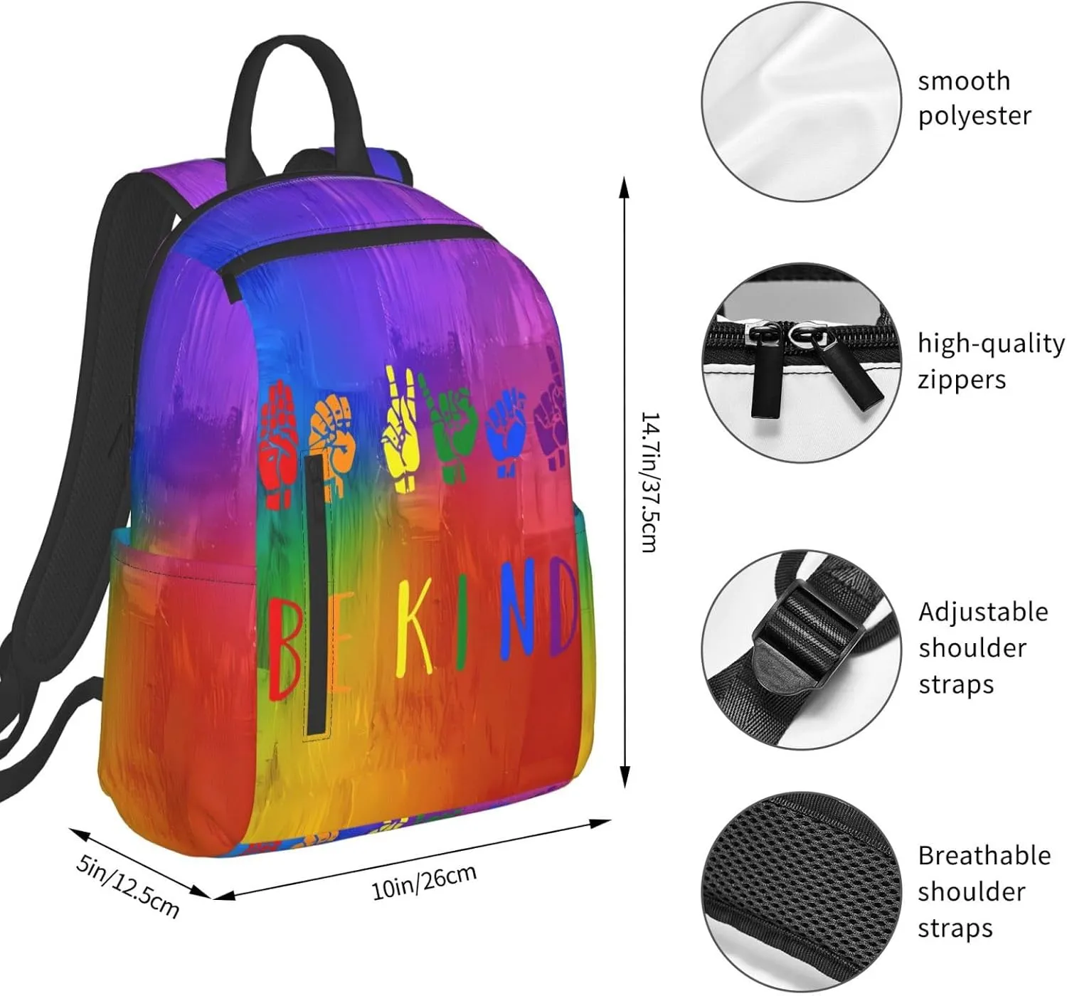 LGBT Rainbow Gay Pride Be kind Travel Laptop Backpack Casual Backpacks Double Shoulder Daypack Notebook Rucksack Work Bags Sports Bag for Hiking Camping Beach
