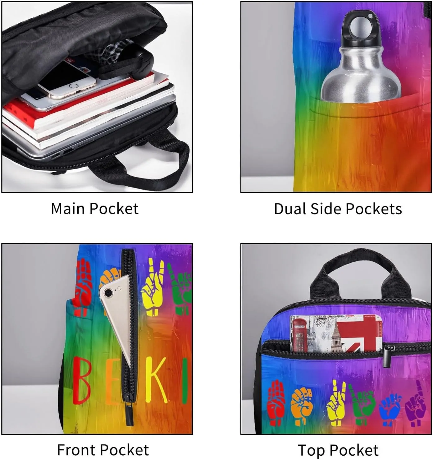 LGBT Rainbow Gay Pride Be kind Travel Laptop Backpack Casual Backpacks Double Shoulder Daypack Notebook Rucksack Work Bags Sports Bag for Hiking Camping Beach