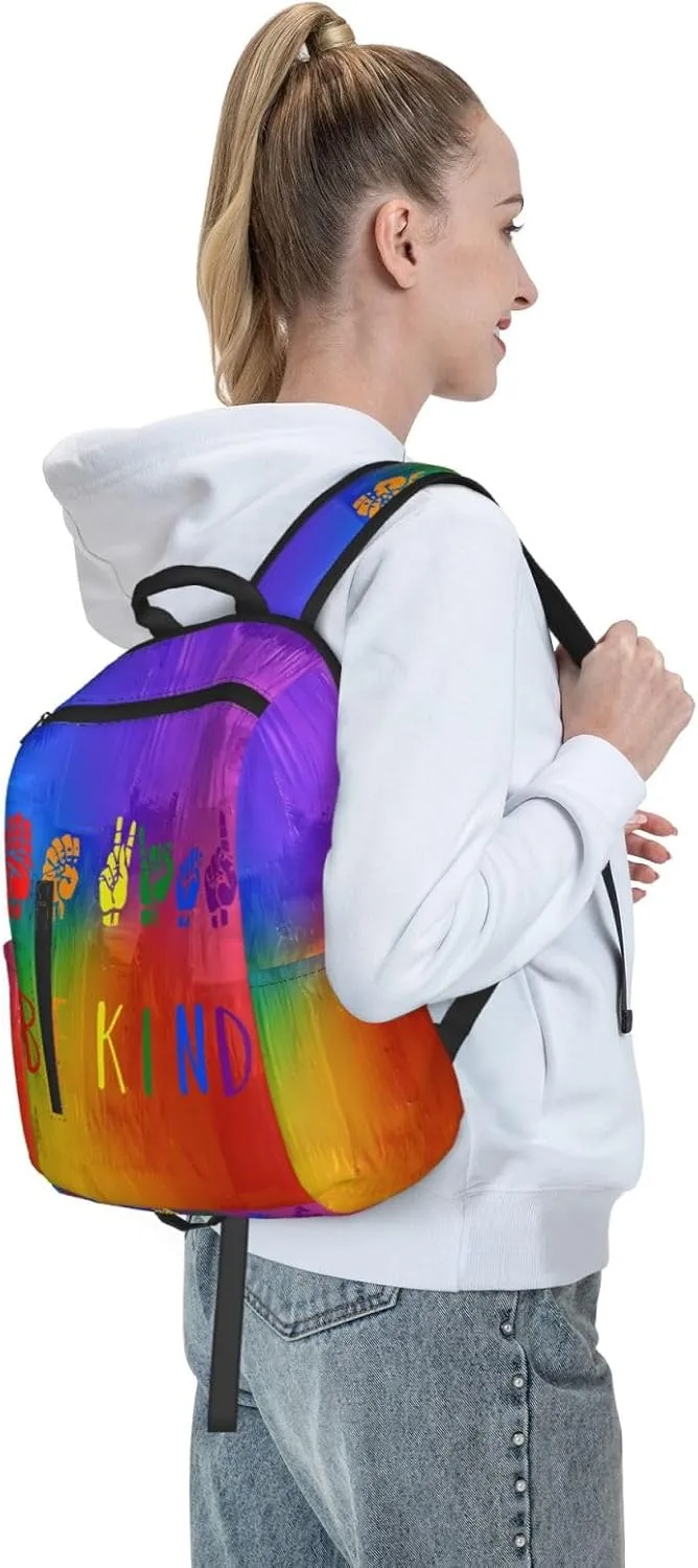 LGBT Rainbow Gay Pride Be kind Travel Laptop Backpack Casual Backpacks Double Shoulder Daypack Notebook Rucksack Work Bags Sports Bag for Hiking Camping Beach