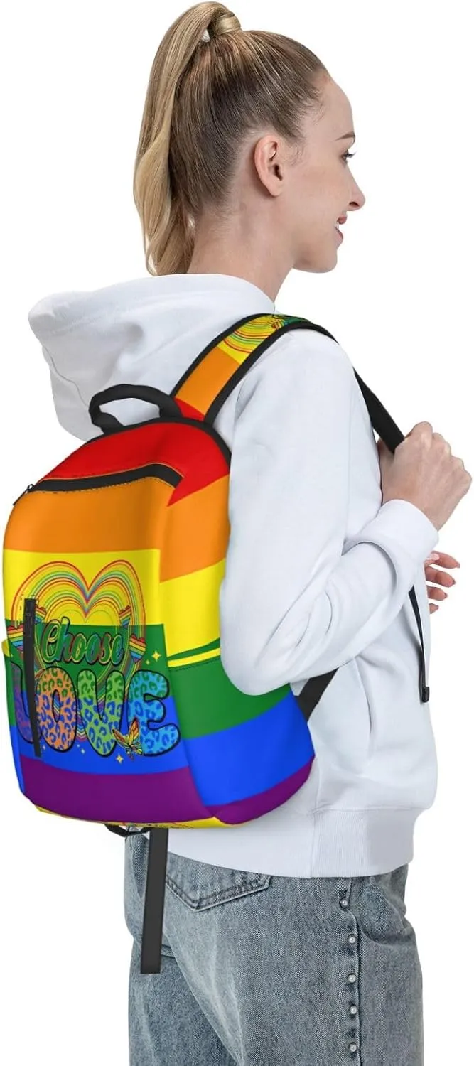 LGBT Rainbow Gay Pride Choose Love Travel Laptop Backpack Casual Backpacks Double Shoulder Daypack Notebook Rucksack Work Bags Sports Bag for Hiking Camping Beach