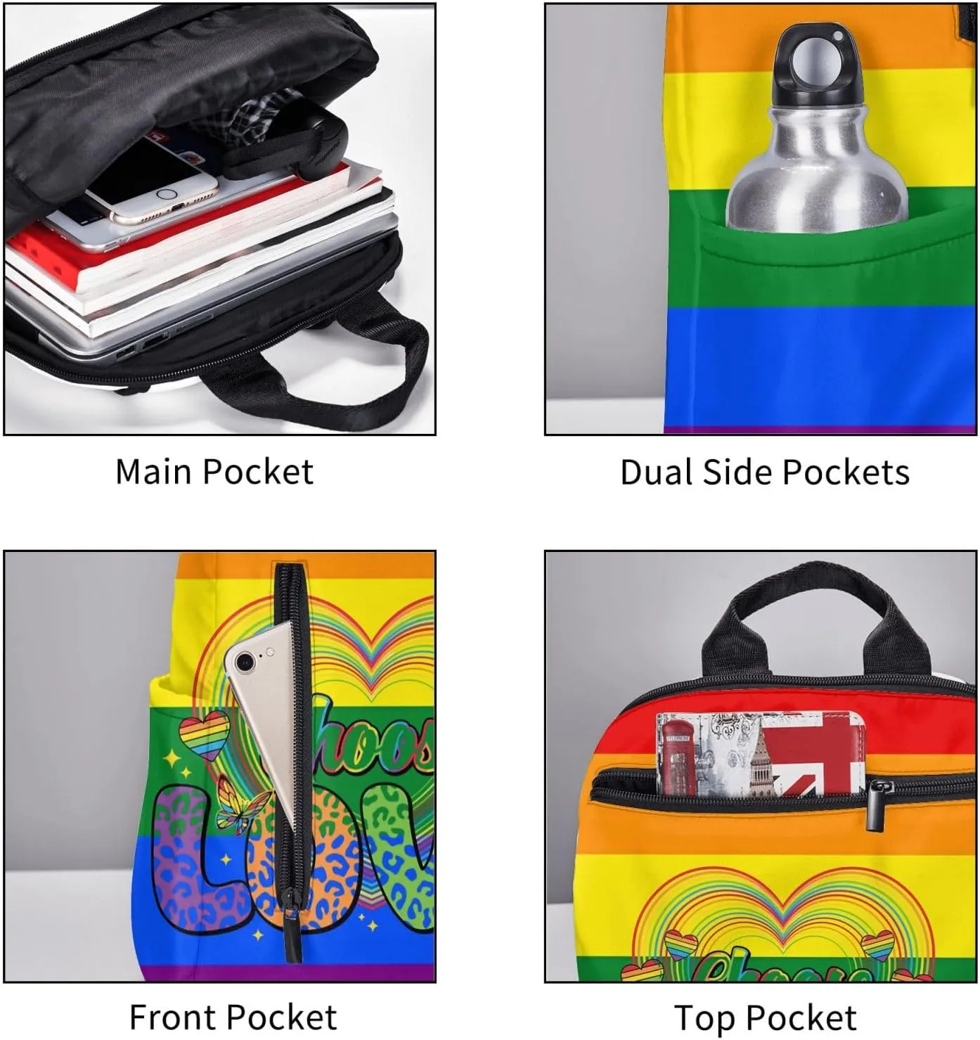 LGBT Rainbow Gay Pride Choose Love Travel Laptop Backpack Casual Backpacks Double Shoulder Daypack Notebook Rucksack Work Bags Sports Bag for Hiking Camping Beach