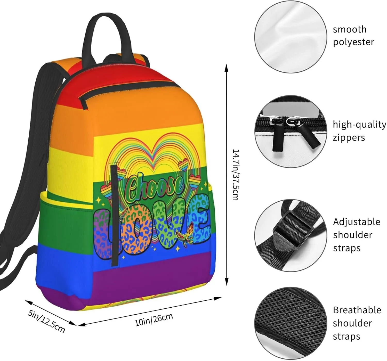 LGBT Rainbow Gay Pride Choose Love Travel Laptop Backpack Casual Backpacks Double Shoulder Daypack Notebook Rucksack Work Bags Sports Bag for Hiking Camping Beach